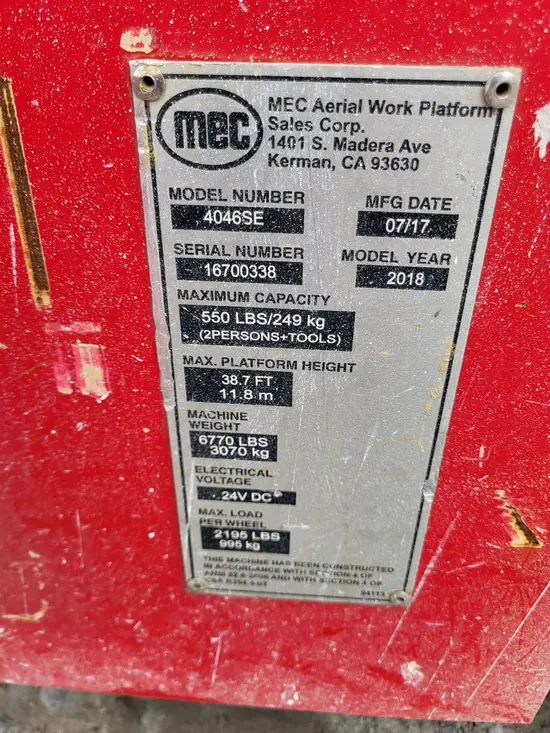 2017 MEC 4046SE Scissor Lift