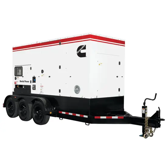 White and black and red CUMMINS 250-279 kW Towable Generator, Tier 4 Diesel