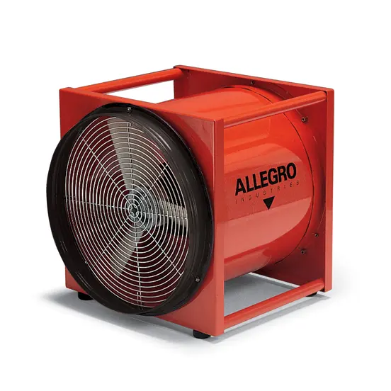 Red and black ALLEGRO Portable Ventilating Blower, 20 in. Axial Fan, 115V-230V, Electric Powered, Explosion Proof