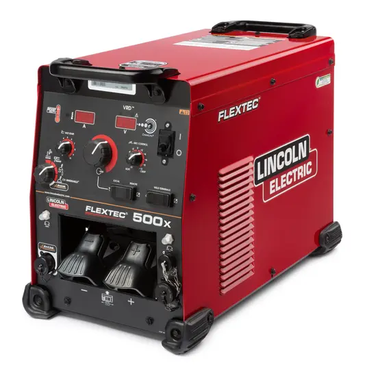 Red and black LINCOLN Arc Welder, DC to AC Inverter, 450 Amps, Electric Powered