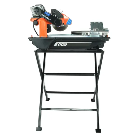 Orange and black Norton tile saw on stand